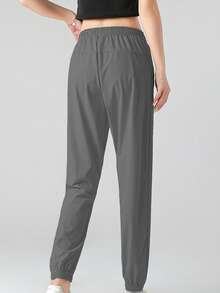 Women's Lightweight Breathable Ice Silk Casual Pants, Loose Fit Drawstring Ankle Length Sports Trousers, Suitable For Summer Outdoor Cycling Running, Solid Color - Dark Grey - View 8