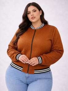 Women's Plus Size Bomber Jacket, Coat, Blouse, Cold Weather, Sizes G1 G2 G3 - 駝色 - 查看 2