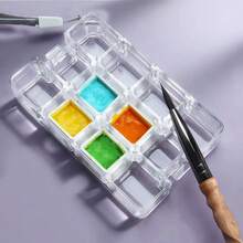 1个12/18格水彩颜料盒，便携式湿调色盘，带调色盘和硅胶垫，适用于水彩、丙烯、油画。 - 單件 - 查看 9
