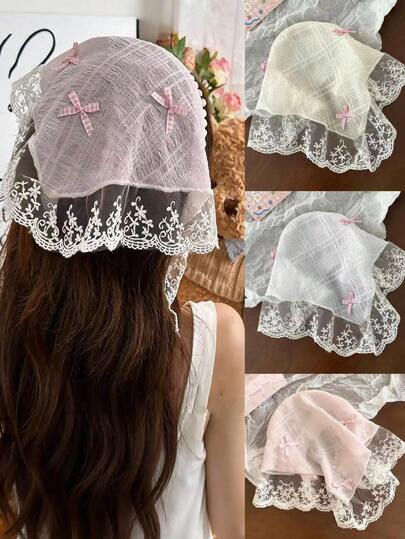 1pc Refreshing Sweet Pastoral Bowknot Lace Hollow Headband, High-End Feel, Suitable For Daily, Vacation, Outing, Gift