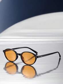 1 par de unissex laranja, formato oval, modelo básico e estiloso, perfeitos para férias de verão na praia e para o estilo universitário. - Preto Laranja - Ver 2
