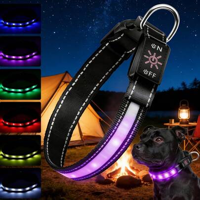 LED Light-Up Dog Collar: Rechargeable Waterproof Safety Collar For Nighttime Walks - Glow-In-The-Dark Pet Accessory - Best Neon Light-Up USB Attachment