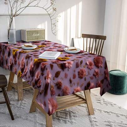 1 Piece/140*220cm Waterproof, Mildew-Proof, Antibacterial Polyester Tablecloth, Thickened Quick-Dry Machine Washable, 3D Sunflower Floral Print, Home Apartment Dormitory Tablecloth
