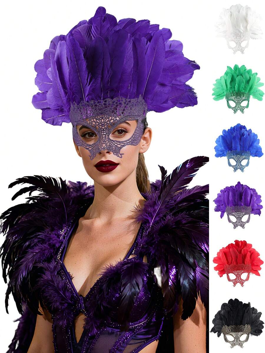 1pc Women's Carnival Feather Headpieces Mask Headdress For Masquerade Party Cosplay Feather Mask Headbands - Multicolor - View 1