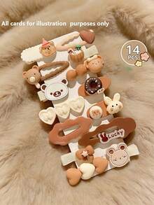 14pcs Warm-Toned Bear Design Hair Clips, Suitable For Daily Commute, Home And Other Occasions - Multicolor - View 3