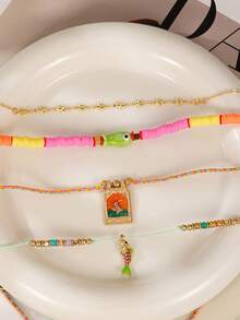 4pcs Bohemian Style Ocean Fish Soft Ceramic Necklace Set, Multi-Layer Stackable, Suitable For Women To Wear For Beach Party, Gatherings, All Seasons - Multicolor - View 2