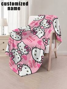 SANRIO 1件 Hello Kitty 主題客製化毛毯，可個性化姓名定制，以 Hello Kitty 為主角搭配愛心元素，可愛甜美風格，柔軟舒適，可機洗，適用於沙發、床鋪、旅行，送給家人朋友的完美禮物 - 彩色 - 查看 3