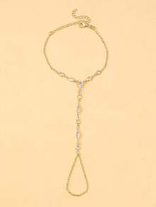 1件简约日常闪亮水晶链条手链，复古优雅几何水钻手链，女士款 - 金色 - 查看 5