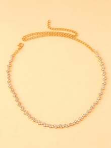 1 pieza Collar de cristal con diseño de onda de rombo de moda, joyería de cuello para uso diario para mujeres - Dorado - Ver 6