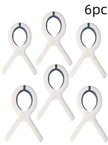 6/12pcs Beach Towel Clips, Heavy Duty Plastic Clothespins, Blanket Drying Clips, Windproof Clips, Home Supplies - White and Yellow - View 7