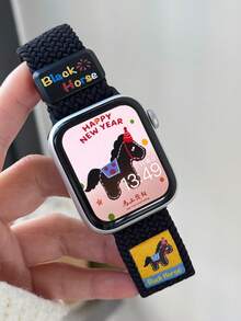 1pc Woven Nylon Watch Band Compatible With Apple Watch Ultra/SE/11/10/9/8/7/6/5/4/3/2/1, 45/46/49/38/40/41/42/44mm, Unisex Adjustable Nylon Sport Replacement Strap - Black - View 1