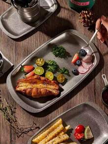 1pc Vintage Distressed Stainless Steel Rectangular Flat Plate, Steak Snack Dessert Dish, Shallow Plate, Commercial Barbecue Tray - View 5