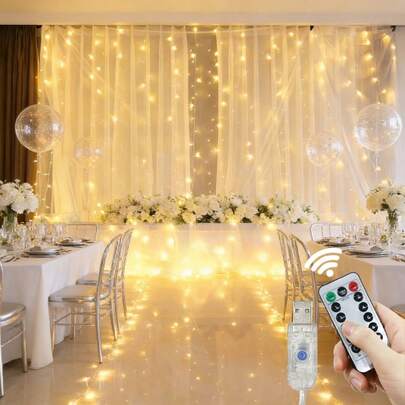 Đèn rèm LED dùng nguồn USB, đèn trang trí lãng mạn cho đám cưới, 8 chế độ chiếu sáng với điều khiển từ xa, thích hợp cho cửa sổ phòng ngủ, tường nhà. Thích hợp cho tiệc độc thân, cầu hôn, đám cưới, sinh nhật, tiệc tùng, trang trí sân khấu, đèn treo nền.