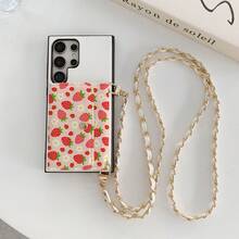 1pc Elegant Animal Print Pattern Card Holder Crossbody Wallet Phone Case Compatible With Samsung Galaxy S25 Edge, S24, S23, S22, S21, S20 FE, Note 20 Ultra, A17, A16, A15, A07, A52, A53, A54, A25 5G, Heart Mirror PU Leather Card Holder Wallet Case Compatible With 10, 9 Pro XL, 8, 7, 6, 9a, 8a, Multi-Functional Protective Cover Compatible With Xiaomi Note 15 Pro, 14, 13 4G, Poco C75 - Strawberry 17 - View 5