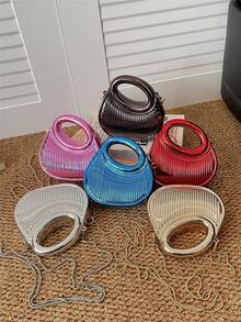 前卫亮片手提包，迷你派对晚宴包，链条单肩包，耳机包，口红盒，零钱包，女士礼物 - 藍色 - 查看 2