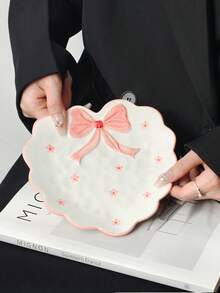 1 chiếc đĩa sứ vẽ tay hình trái tim và nơ, đĩa tráng miệng trang nhã, thích hợp cho bít tết, món tráng miệng, trà chiều, đám cưới, tiệc tùng, quà tặng ngày lễ. - Nhiều màu - Xem 10