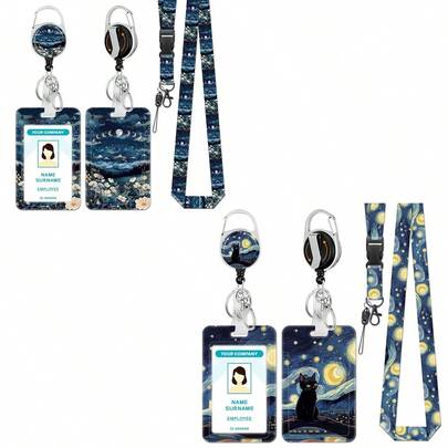 一套（证件夹+卡套+挂绳）时尚个性化证件卡套，用途广泛，适用于护士，可伸缩卡套带可拆卸挂绳，证件卡保护套，耐用钥匙链护理配件，适合医生、护士、办公室职员、教师、学生、护理助理、旅行者，办公日常礼品