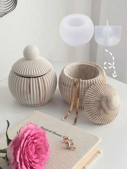 A Set Of Striped Spherical Storage Box Silicone Mold, DIY Creative Minimalist Striped Candle Cup Plaster Mould, Home Decoration / Gift Ornament Epoxy Resin Mold, Handicraft Casting Molds, Art Decorative Ornament Gypsum Mold