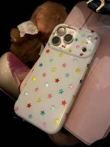 Star Feather Chiffon Starry Sky Design Full Coverage Protective Phone Case Compatible With Iphone 14 Pro Max, 16, 17, Compatible With Iphone 15, 13, Cute & Unique - White - View 5