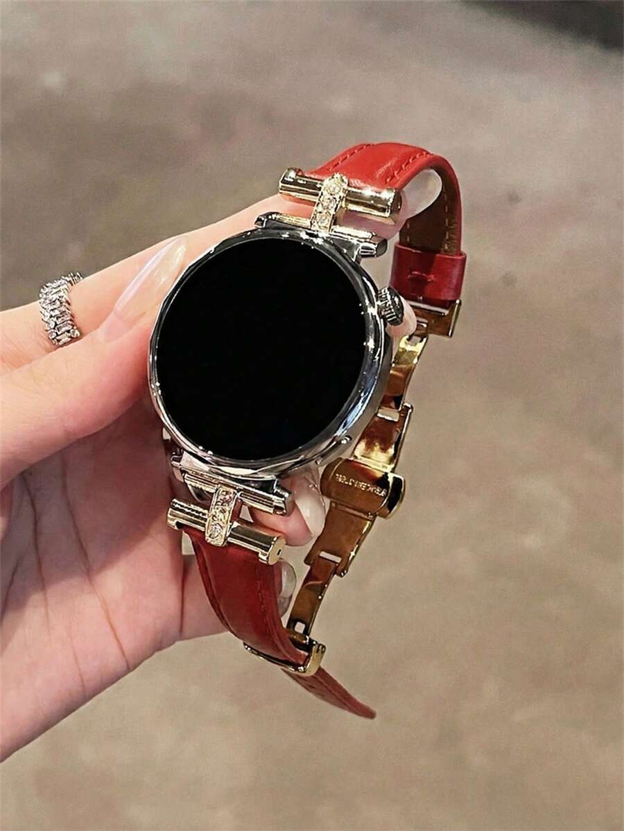 1Smm、20mm、22mm 新款人造皮革手錶錶帶 時尚通用替換錶帶,相容於 Galaxy Watch 6 540mm 4mm、Galaxy Watch 5 Pro、Galaxy Active 2、Watch G4、GT4、GT3、GT2 Pro,舒適設計,專為女性打造 - 紅金工扣 - 查看 1