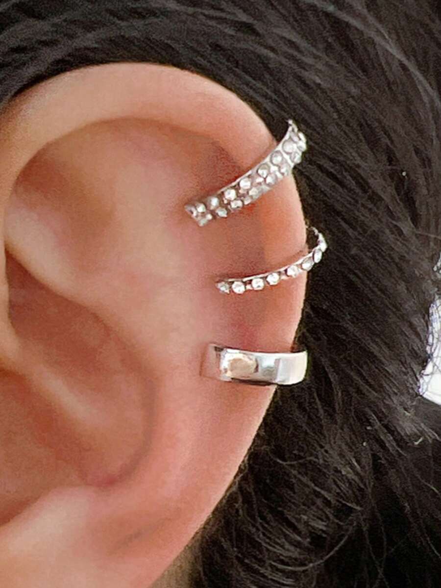 3pcs Elegant Fashion Clip-On Earrings Set For Women - Silver - View 1