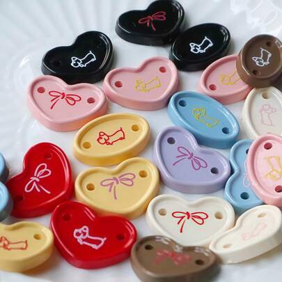 6/12pcs Glossy Colorful Bow, Cartoon Puppy Printed Clothing Buttons, Scarves, Hats, Sweaters Decorative Buttons, DIY Accessories