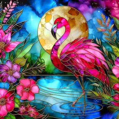 1套[30*30厘米/11.8*11.8英寸][40*40厘米/15.7*15.7英寸]5D亚克力钻石画套装，火烈鸟图案，适合成人初学者DIY马赛克钻石画，全钻手工DIY钻石画，适用于客厅、卧室、办公室墙面装饰画，惊喜艺术家居装饰礼物，送给家人和朋友