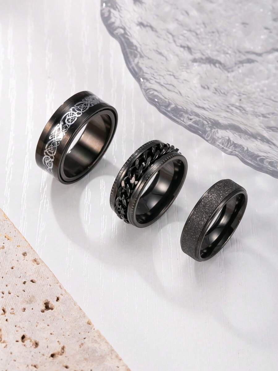 3件套不锈钢戒指，可旋转，男女通用，适合日常佩戴、节日、约会、送礼。 - 多色-3pcs - 查看 1