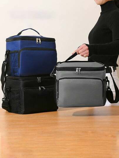 1pc Expandable Insulated Lunch Box, Double-Layer Thick Lunch Bag, Leak-Proof Cooler Bag, Suitable For Adults, Shift Work, Flights, Beach Trips - Hot Selling Thermal Bag - Office Aluminum Foil Lunch Bag - Large Capacity Bento Box - Insulated Tote Bag - Suitable For Primary School Students, Includes Rice Bag, Waterproof Thick Aluminum Foil Bag, Back To School Season