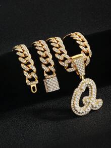 嘻哈风镶钻链，配定制草书字母吊坠，镀金项链，个性化首字母首饰 - 嘻哈字母項鍊 - 查看 27