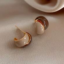 1 Pair Of Vintage Geometric Contrasting Color Enamel Oil Drop Design Simple Versatile Niche Unique High-End Women's Fashion Earrings For Daily Commuting And Banquets - Brown + Milk Coffee Color - View 7