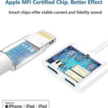 快速充电 Lightning 音频适配器 1 个 Lightning 适配器 二合一音频 + 充电连接器 高品质音频转换器 快速充电分线器适配器 即插即用 兼容 Apple 14 Pro Max/14 Pro/14 Plus/14/13/12/11/XS/XR/8/7/6 系列 带线缆 春季礼物 生日礼物 - 白色 - 查看 7