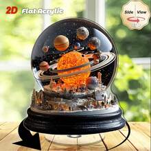 2D Flat, 1pc Rotating Solar System Snow Globe, Acrylic Glass Dome - Rotating Planet Model With Sun And 9 Major Planets Display, Suitable For Outdoor Desk Decor - Educational Astronomy Desktop Accessory, For Office, Room - Space Themed Gift, 2D Flat - Colorful - View 2