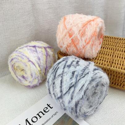 1 قطعة 100 جرام خيط متعدد الألوان مختلط، كرة خيط شاجي متنوع الألوان، خيط فرو ملون مخطط للحياكة والكروشيه، مثالي لحقائب DIY والقبعات والأوشحة والاكسسوارات اليدوية والمشاريع الحرفية، خيط حرفي ملون جديد