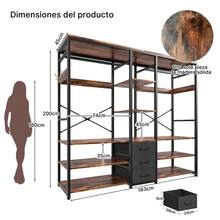 Perchero Para Ropa Con 3 Cajones de Tela y Ganchos,Rack Para Ropa Con 8 Estantes Abiertos,Perchero Abierto Extra Grande,Closet Organizador de Ropa,183*200*40CM - Ver 2