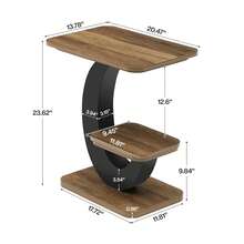Tribesigns 2-Tier Narrow End Table With Metal Arc-Shaped Frame, Industrial Wooden Side Table, Bedside Nightstand For Living Room, Small Spaces, Bedroom - Nâu và đen - Xem 5