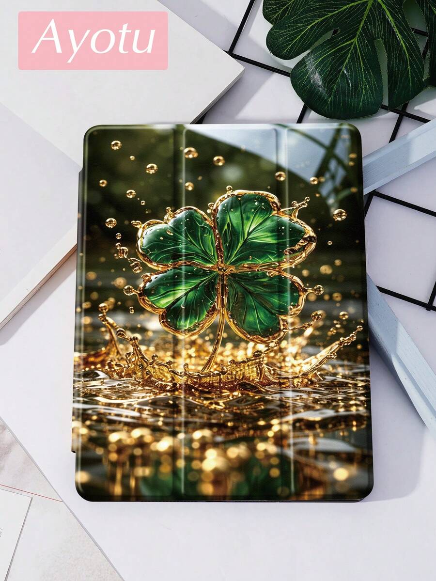 Ayotu 1个四叶草图案和鸡图案平板电脑保护套和Kindle电子书保护套，兼容第10代、11/Air 4/Air 7/9.7英寸，兼容三星Galaxy Tab A9 Plus，Kindle（第11代-2024年发布）（6英寸），Kindle Paperwhite第12代2024，绝佳的节日礼物，时尚简约的图案。