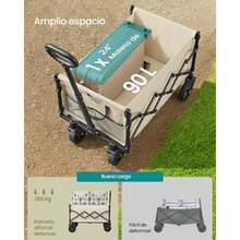 SONGMICS Carro de Mano Plegable Carrito de Jardín con Asa y Ruedas Carga 180 kg 90 L Beige Arena MGFW909LF01 - Arena Beige - Ver 3