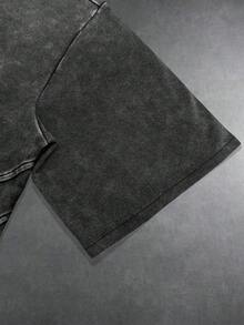 Men's Summer Street Style Printed Washed Black Casual Short Sleeve Shirt - Black - View 5