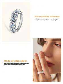 闪亮五石立方氧化锆925纯银戒指，法式优雅设计，适合婚礼、派对和日常佩戴。 - 銀色 - 查看 8