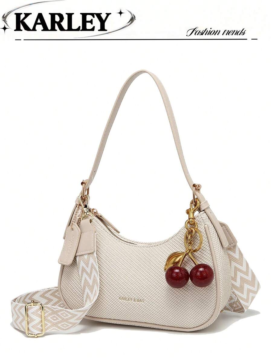 2026 New Classic Versatile Letter Graphic Design Solid Color PU Leather Shoulder Bag, Suitable For Shopping, Y2K Underarm Bag, Purse - White - View 1