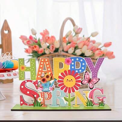 1pc Spring Wooden Tabletop Ornament, A "Hello Spring" Sunflowers And Butterflies Wooden Table Decoration, Is Perfect As A Centerpiece For Spring Dining Tables, A Decorative Sign, And A Seasonal, Country-Style Freestanding Tabletop Piece For Parties And Restaurants