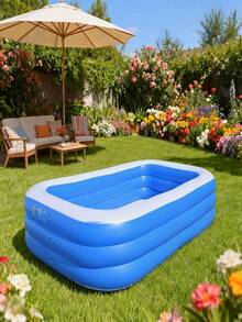 Large Inflatable Swimming Pool, Ocean Design, Cute & Durable PVC Material, Foldable & Portable, Suitable For Family Garden Parties And Backyard Entertainment, Patio Decor Pool, Colorful - Blue and White - View 5
