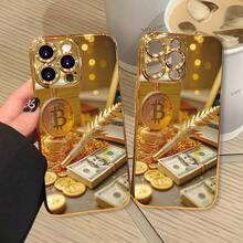 Funda para teléfono: Diseño de Bitcoin y Pila de Dólares Dorados, Acabado de Espejo Lujoso, Carcasa Rígida de PC, Galvanoplastia Premium, Diseño Ligero, Agarre Cómodo que Expresa Personalidad, Compatible con iPhone 17/16/15/14/13/12/11 Pro Max/Plus/Pro - color - Ver 10