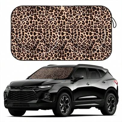 Easypie Selection 1pc High Quality Windshield Sun Shade - Fashionable Leopard Print Design, Heat Insulation, UV Protection, Suitable For Car/RV