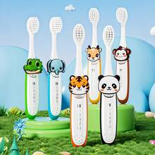 1pc/6pcs Cartoon Animal Zoo Design Kids Soft Bristle Toothbrush, Detachable Animal Pattern, Develop Children's Hands-On Ability And Cultivate Baby's Brushing Habit - Multicolor - View 3