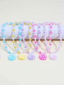 5pcs/Set Shell & Pearl Pendant Beaded Necklace, Suitable For Girls' Daily, Festival, Party Wear, Birthday Gift - Multicolor - View 1