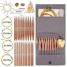 Detachable Needle Circular System With Interchangeable Needles, 13-Piece Gold Crafting Kit Includes Various Sizes (15.9", 26.3", 31.5", 35.4") And Storage Bag, 3-10mm Circular Needle Set - C-Multicolor Set - View 1