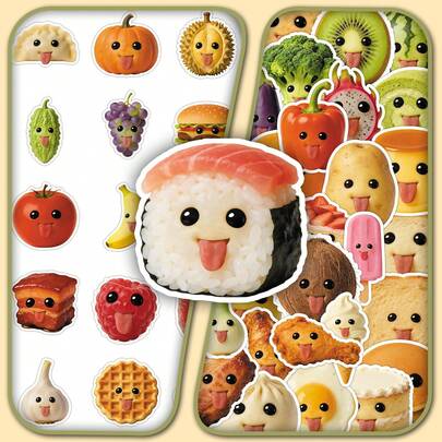 60pcs Cartoon Funny Cute Abstract Food Silly Stickers, Creative Photo Wall Decor Stickers For Pegboard & Desktop