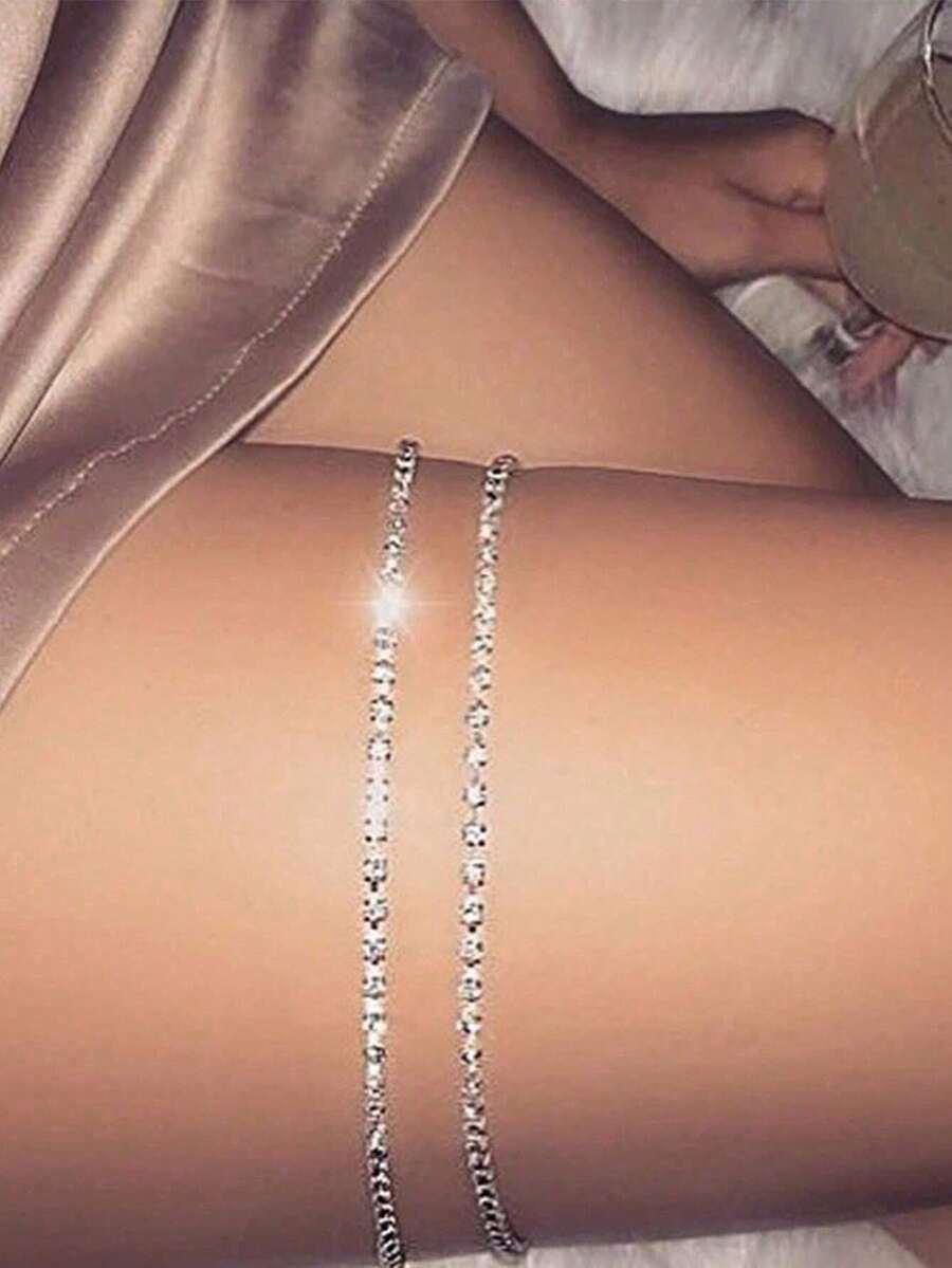 1件极简主义身体链腿链，优雅女士夏季海滩派对配饰 - 銀色 - 查看 1